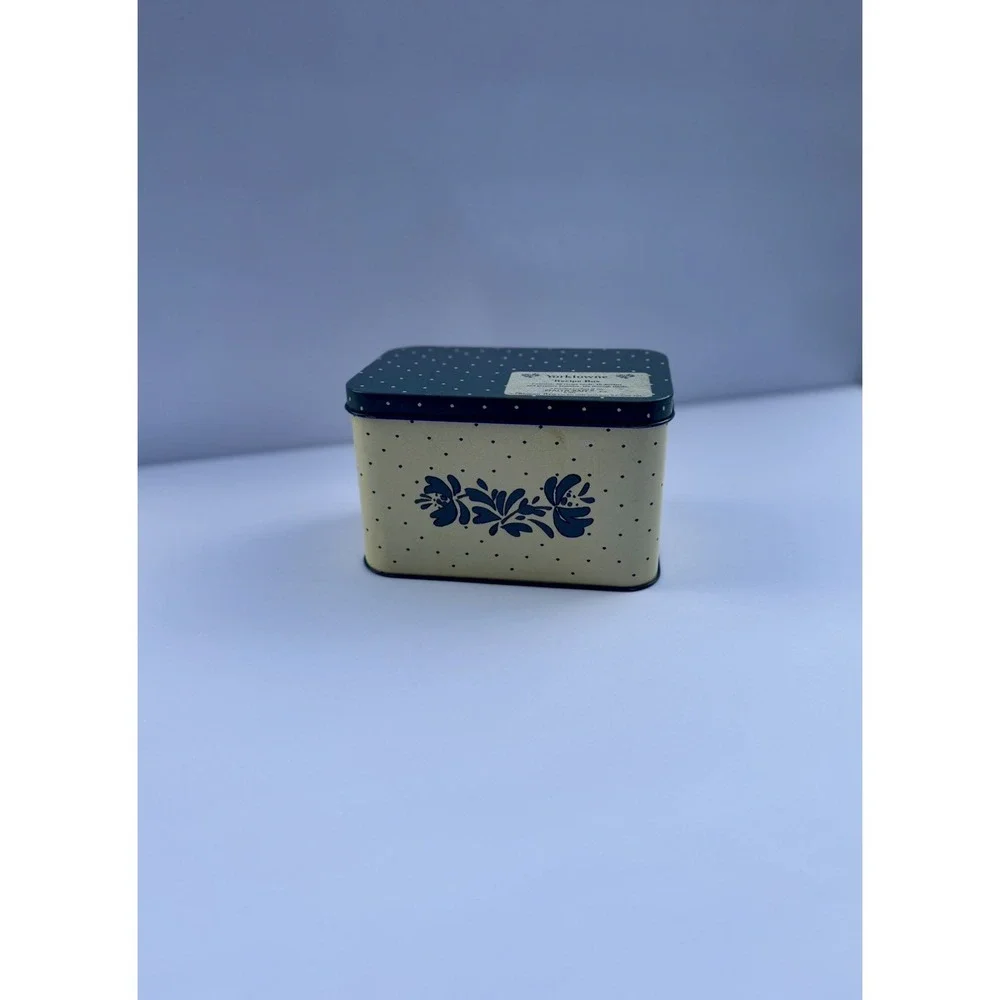 Pfaltzgraff Yorktowne Recipe Box Metal Tin Blue Floral Vintage Potpourri Press